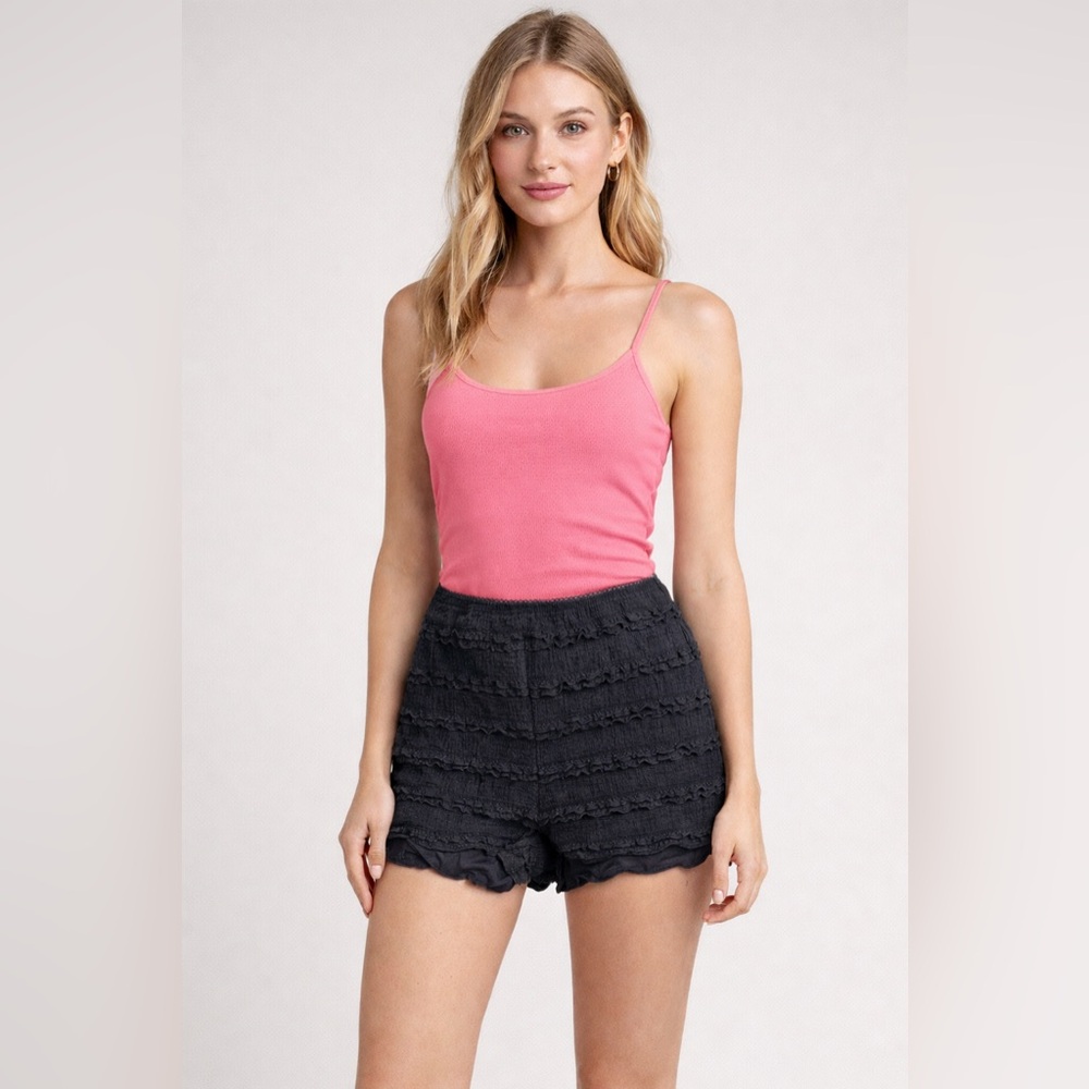 Women's Black Lace Textured Shorts